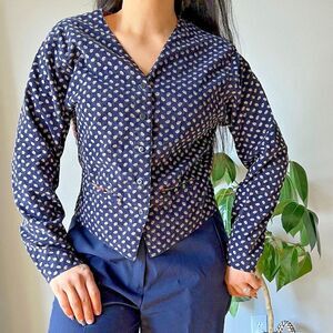 vtg 80s‎ album by Kenzo corduroy jacket paisley blue retro top Medium